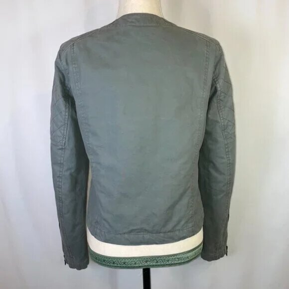 Gap Quilted Moto Flight Cropped Jacket Size 8 Green Gray Zipper Details - Picture 4 of 14